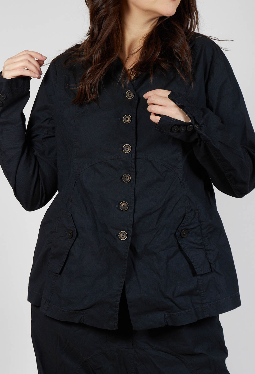 Button-Up Jacket with Long Length Sleeves in Black