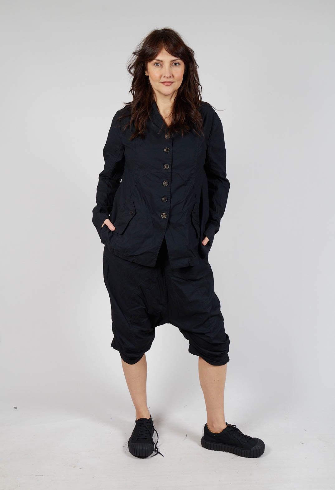 Button-Up Jacket with Long Length Sleeves in Black