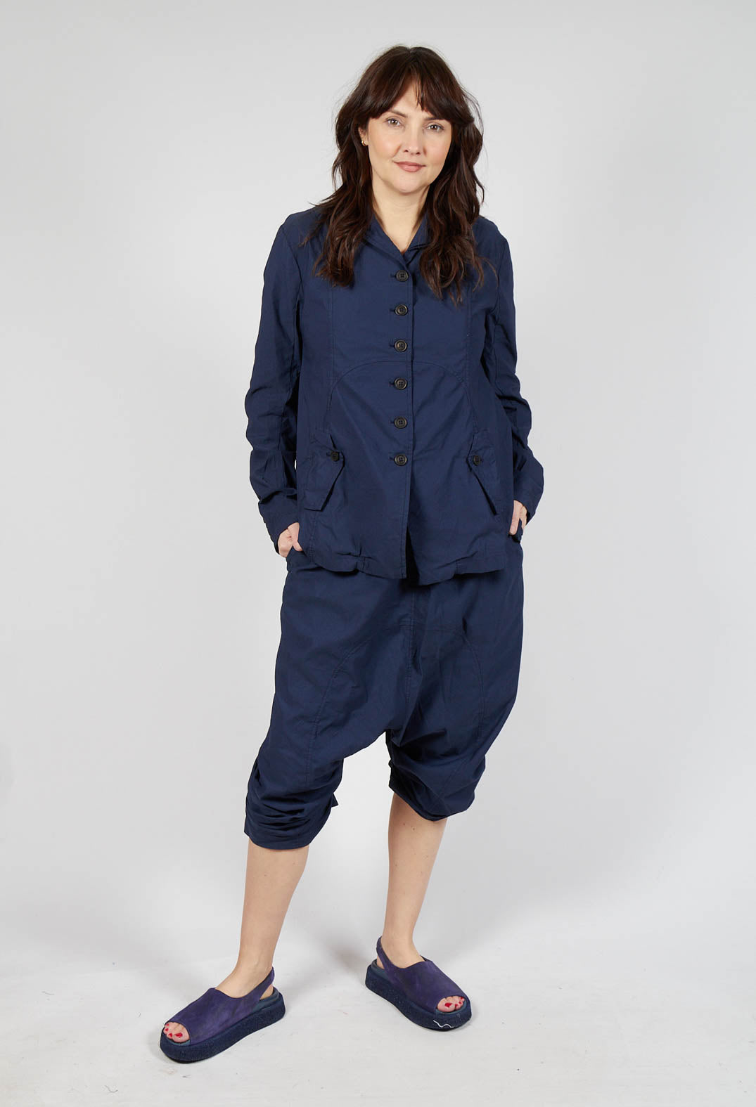 Button-Up Jacket with Long Length Sleeves in Ink