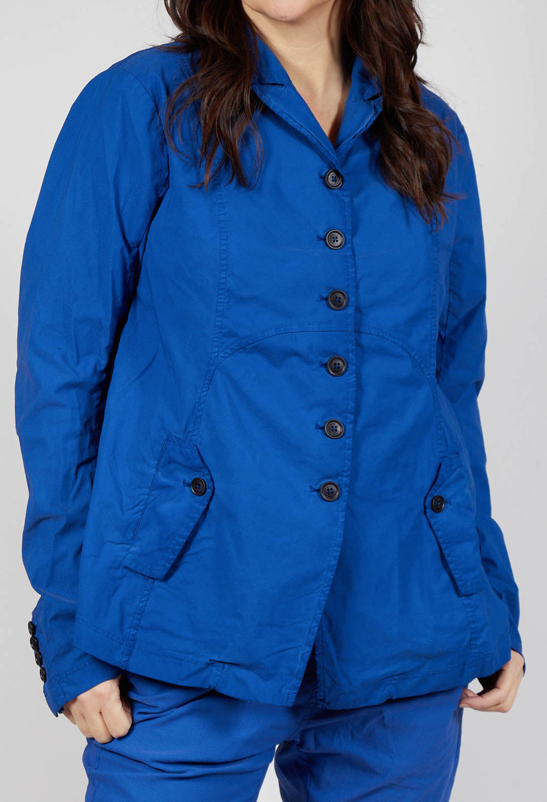 Button-Up Jacket with Long Length Sleeves in Royal