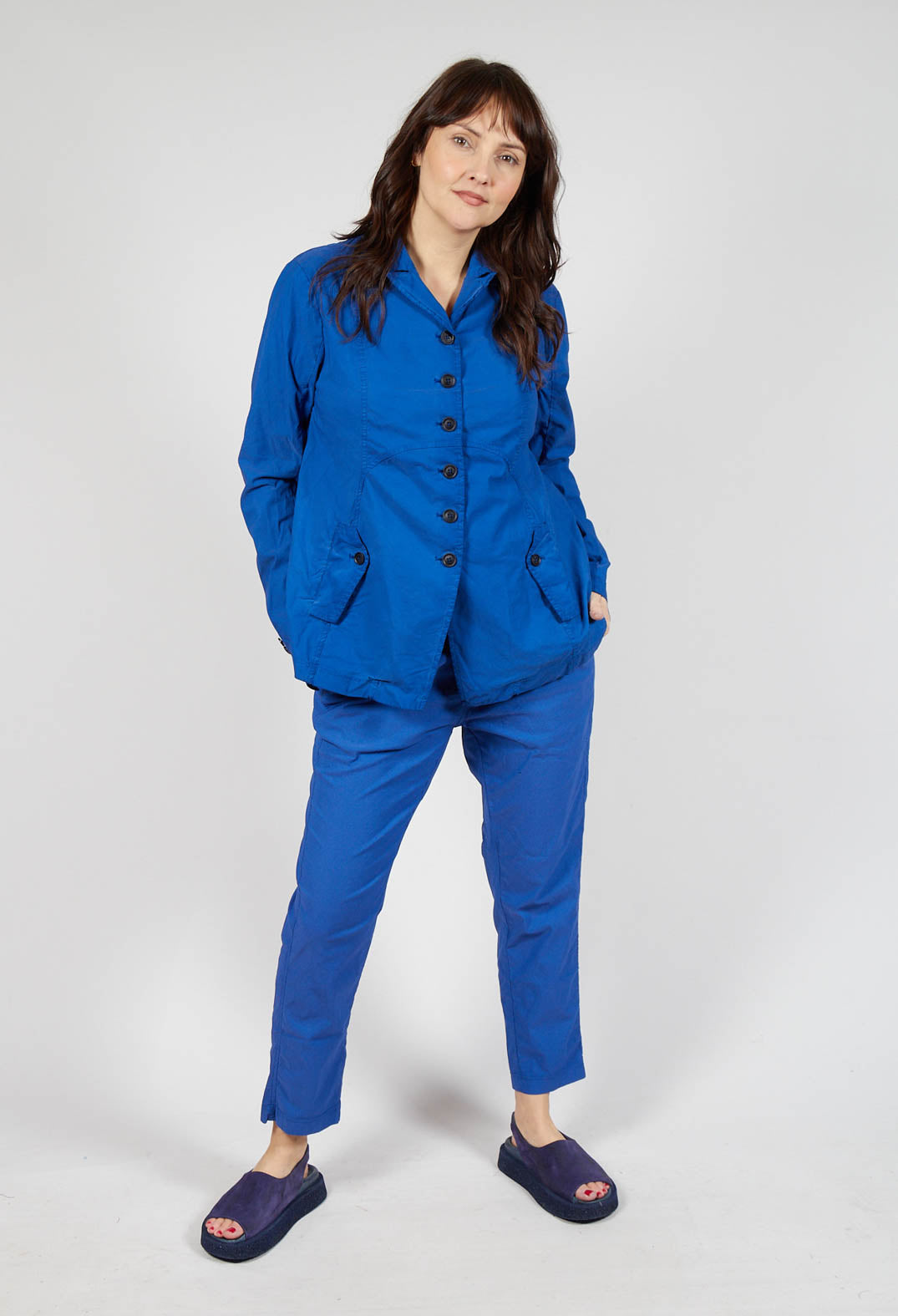 Button-Up Jacket with Long Length Sleeves in Royal