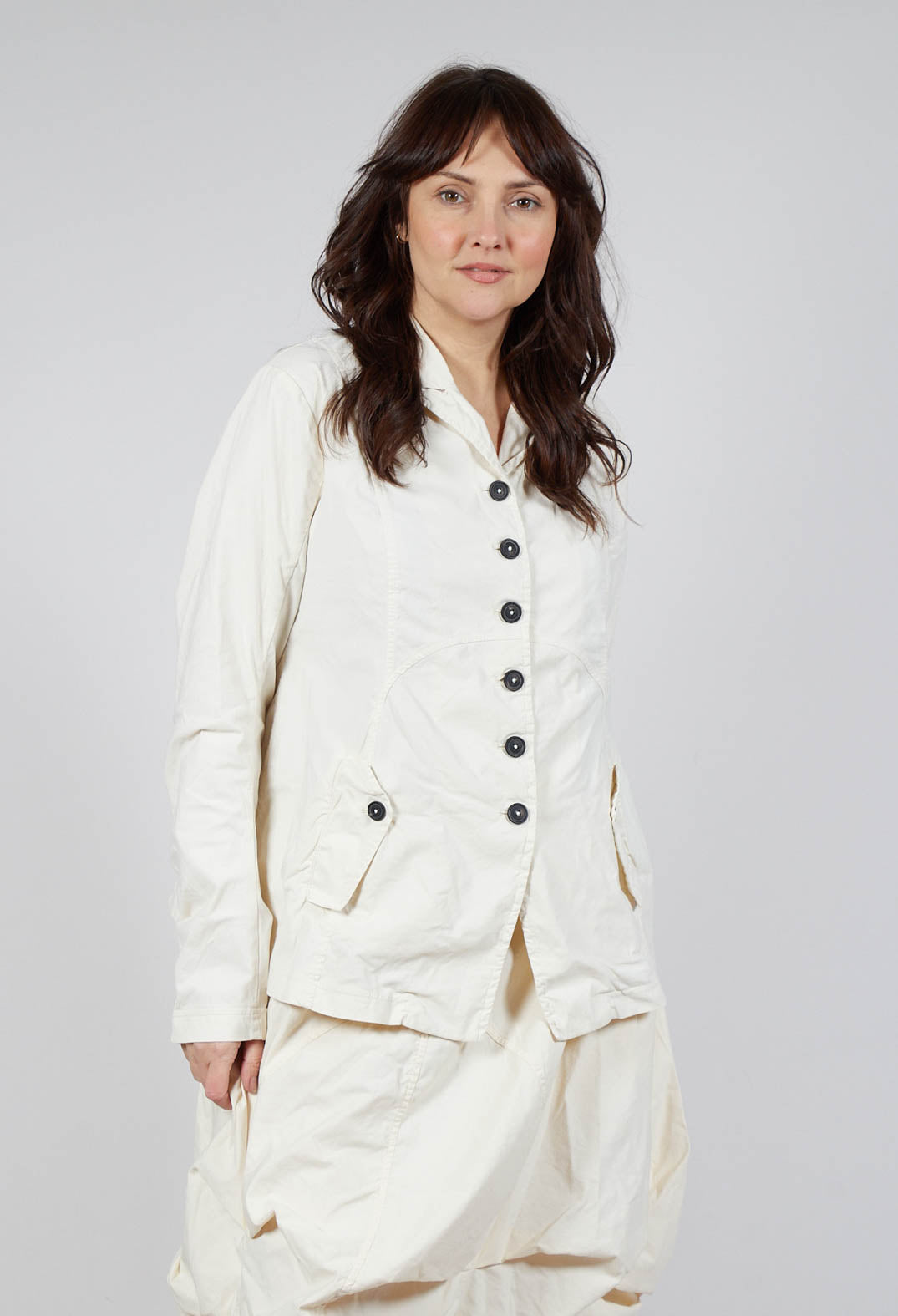 Button-Up Jacket with Long Length Sleeves in Greige