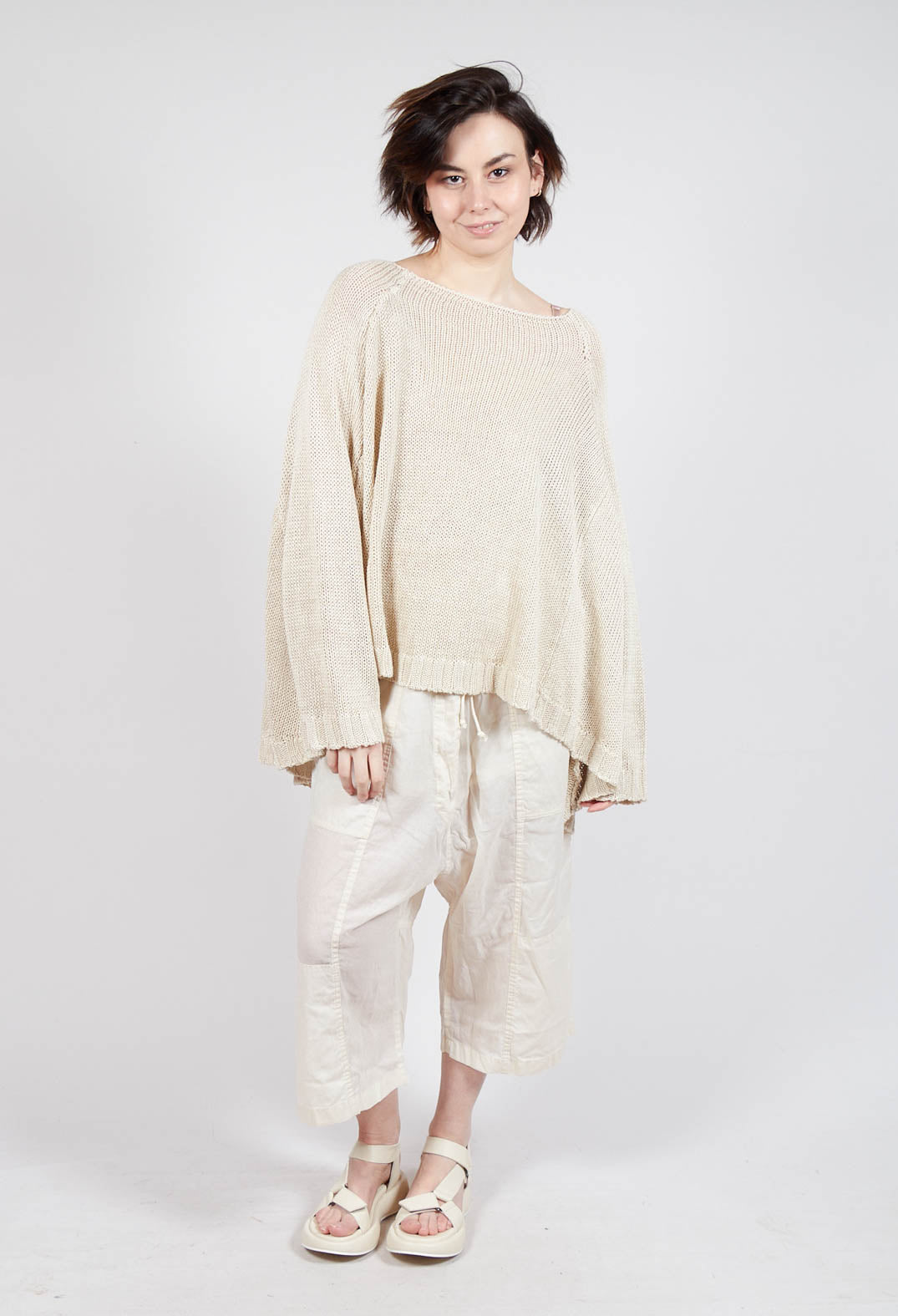 Oversized Knitted Jumper with Square Neckline in Greige