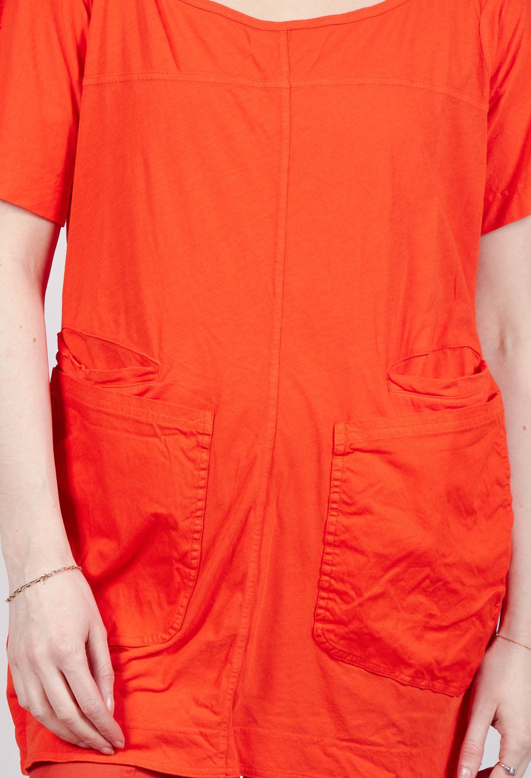 Longline T-Shirt with Front Patch Pockets in Mandarine