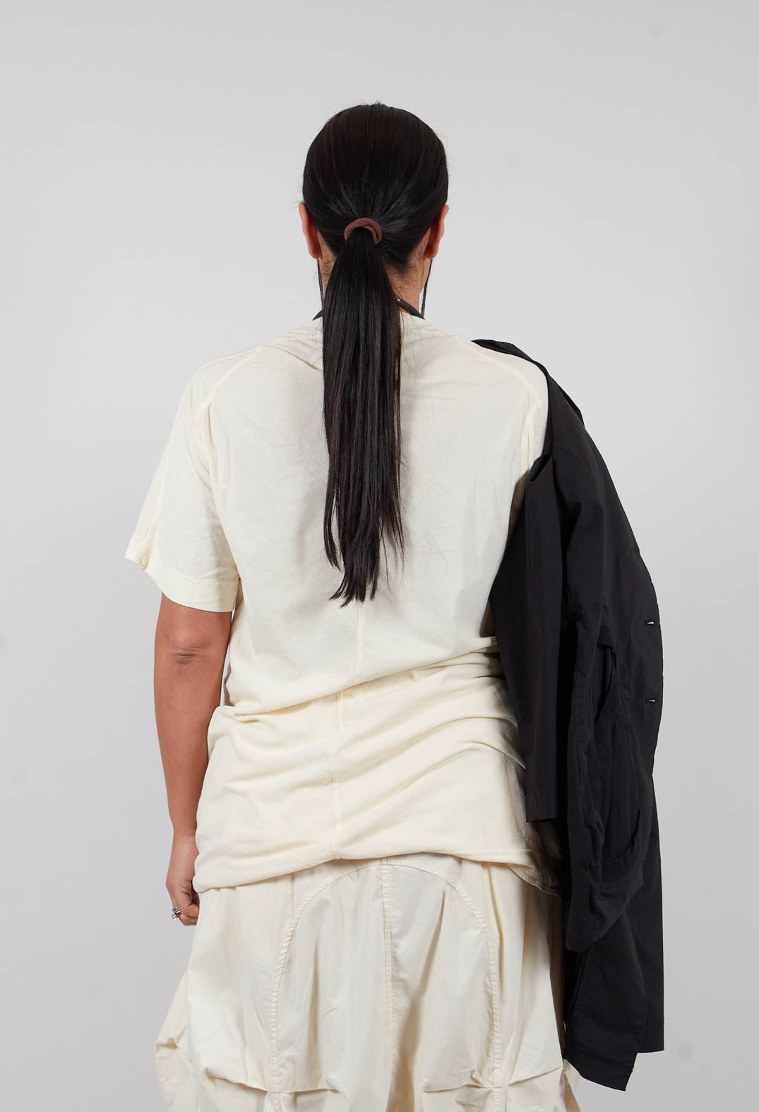 Longline T-Shirt with Front Patch Pockets in Greige