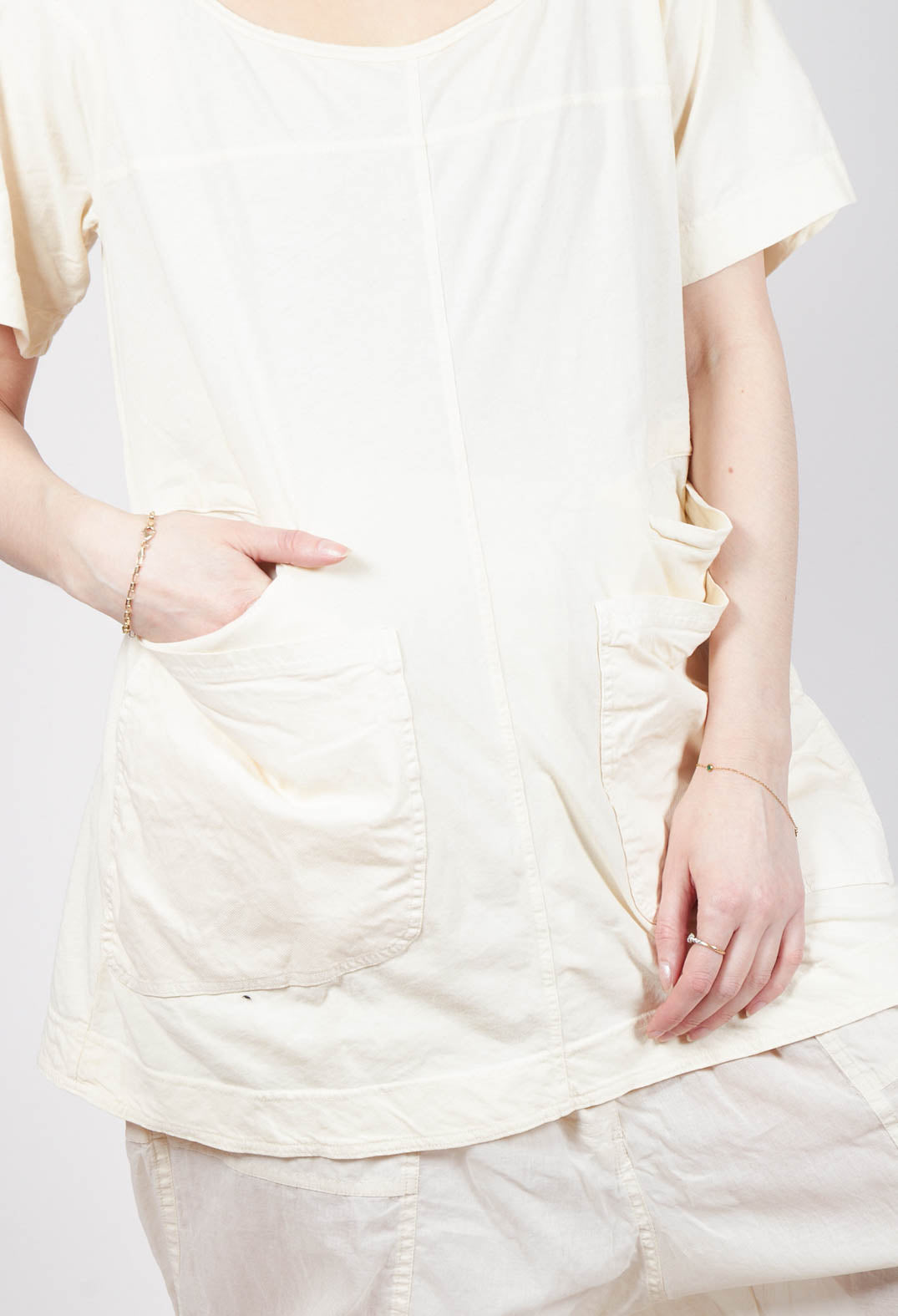 Longline T-Shirt with Front Patch Pockets in Greige
