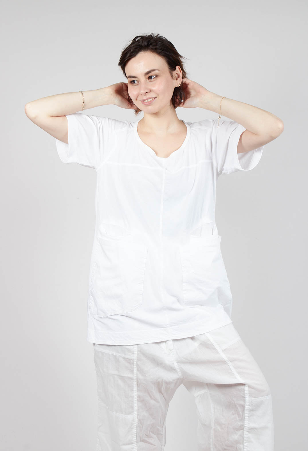 Longline T-Shirt with Front Patch Pockets in Semi Bleach