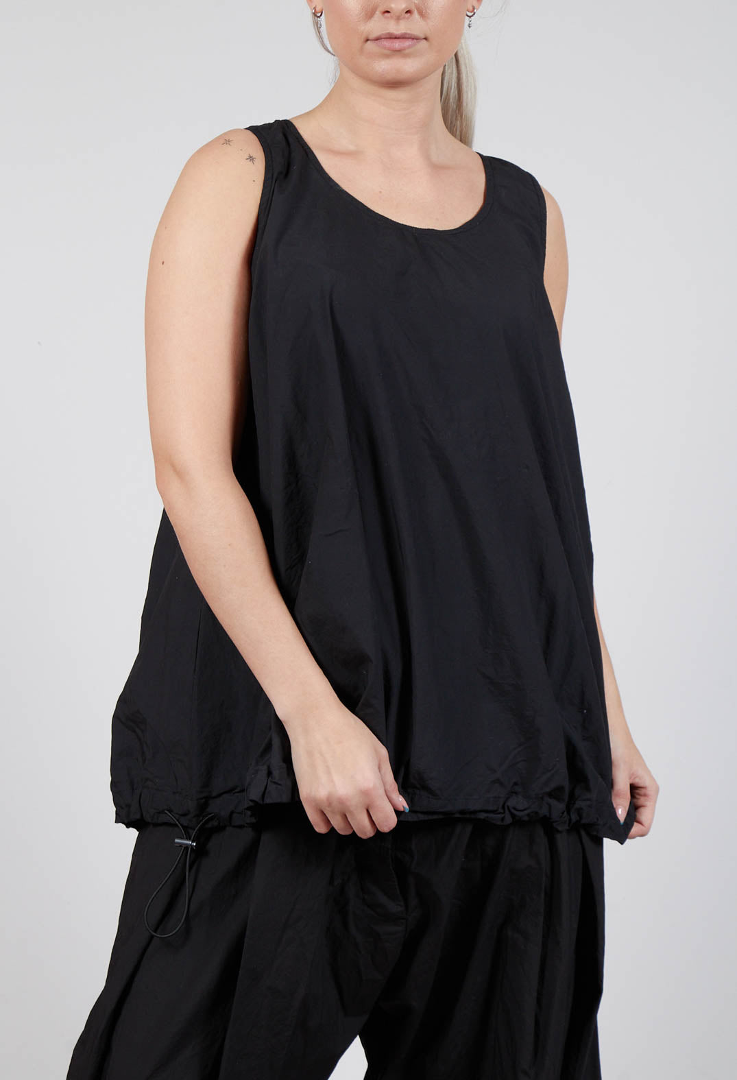 Sheer Vest Top with Adjustable Pull Toggles in Black