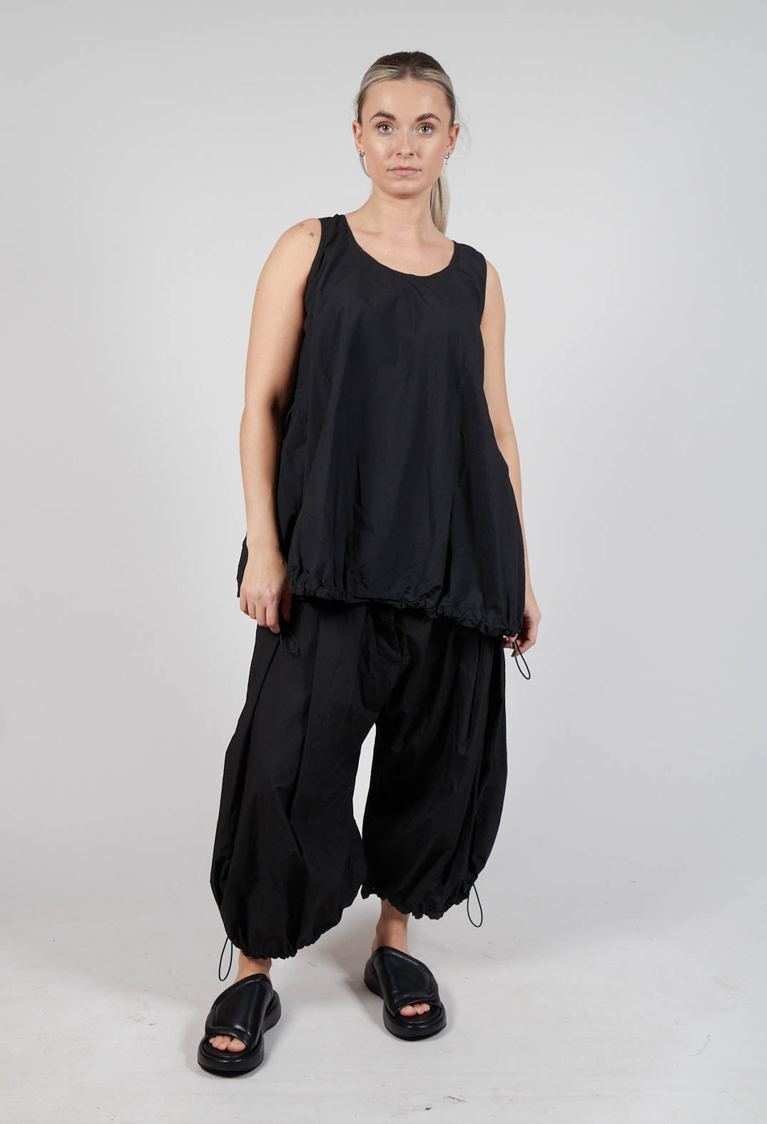 Sheer Vest Top with Adjustable Pull Toggles in Black