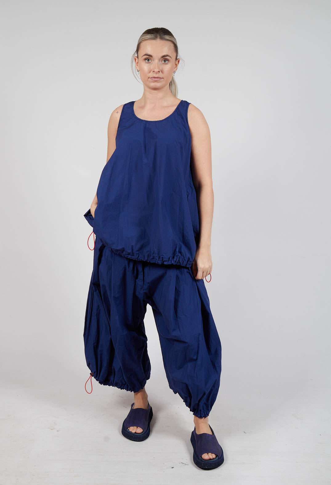 Sheer Vest Top with Adjustable Pull Toggles in Ocean