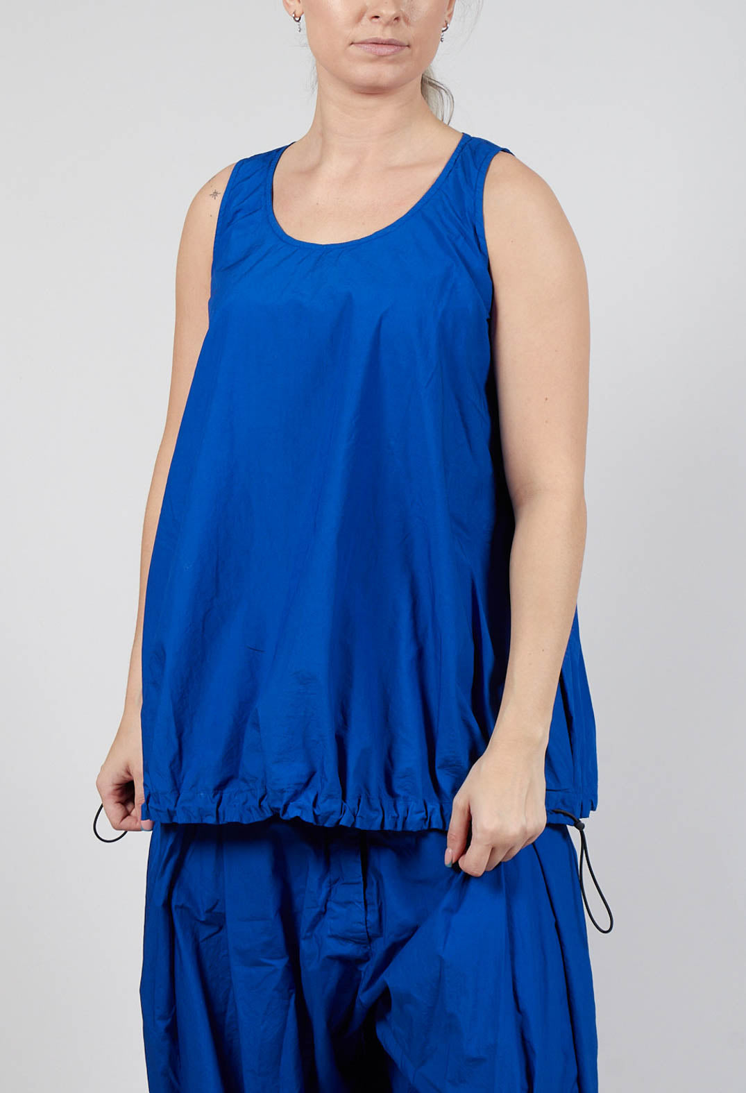 Sheer Vest Top with Adjustable Pull Toggles in Royal
