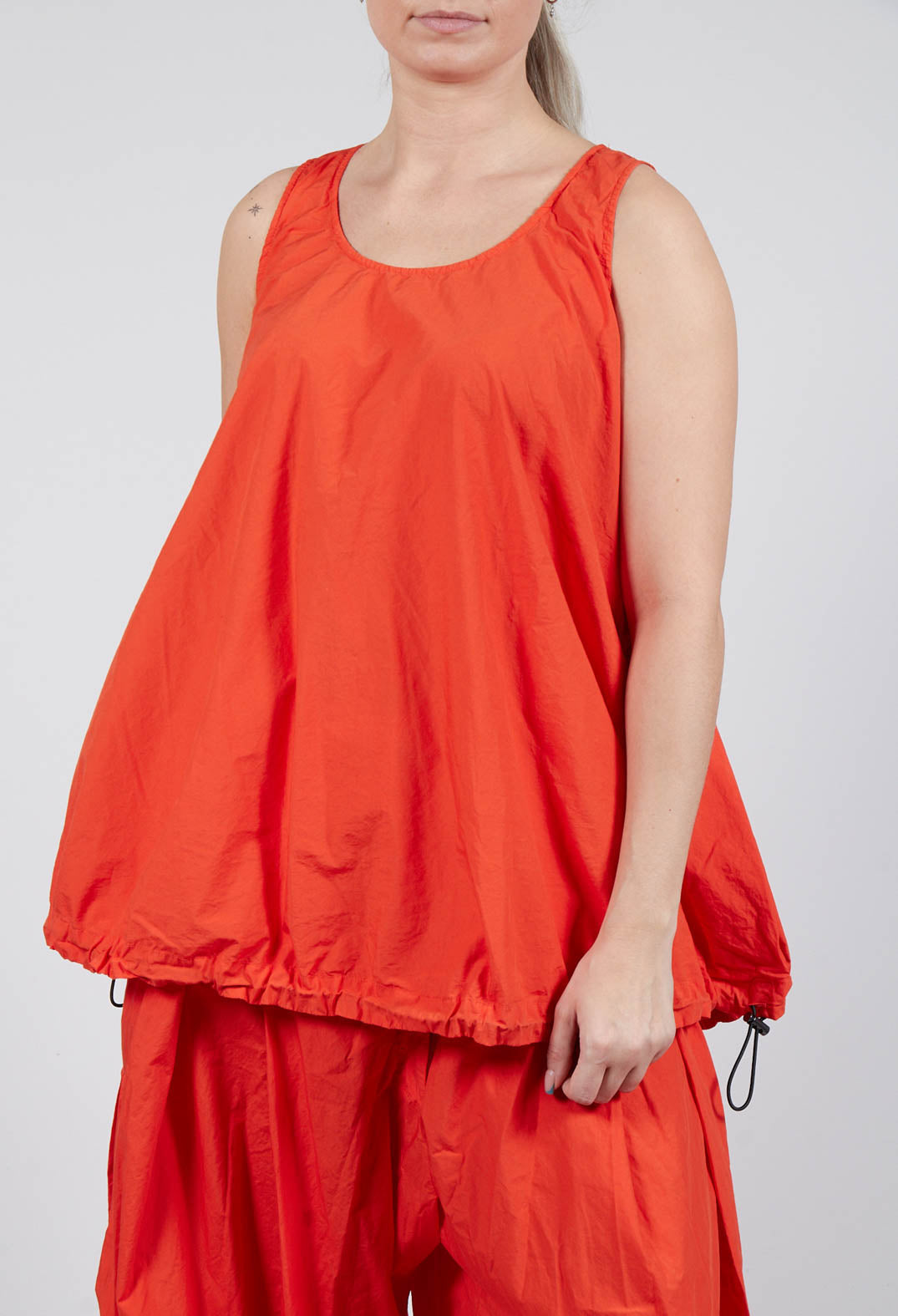 Sheer Vest Top with Adjustable Pull Toggles in Mandarine