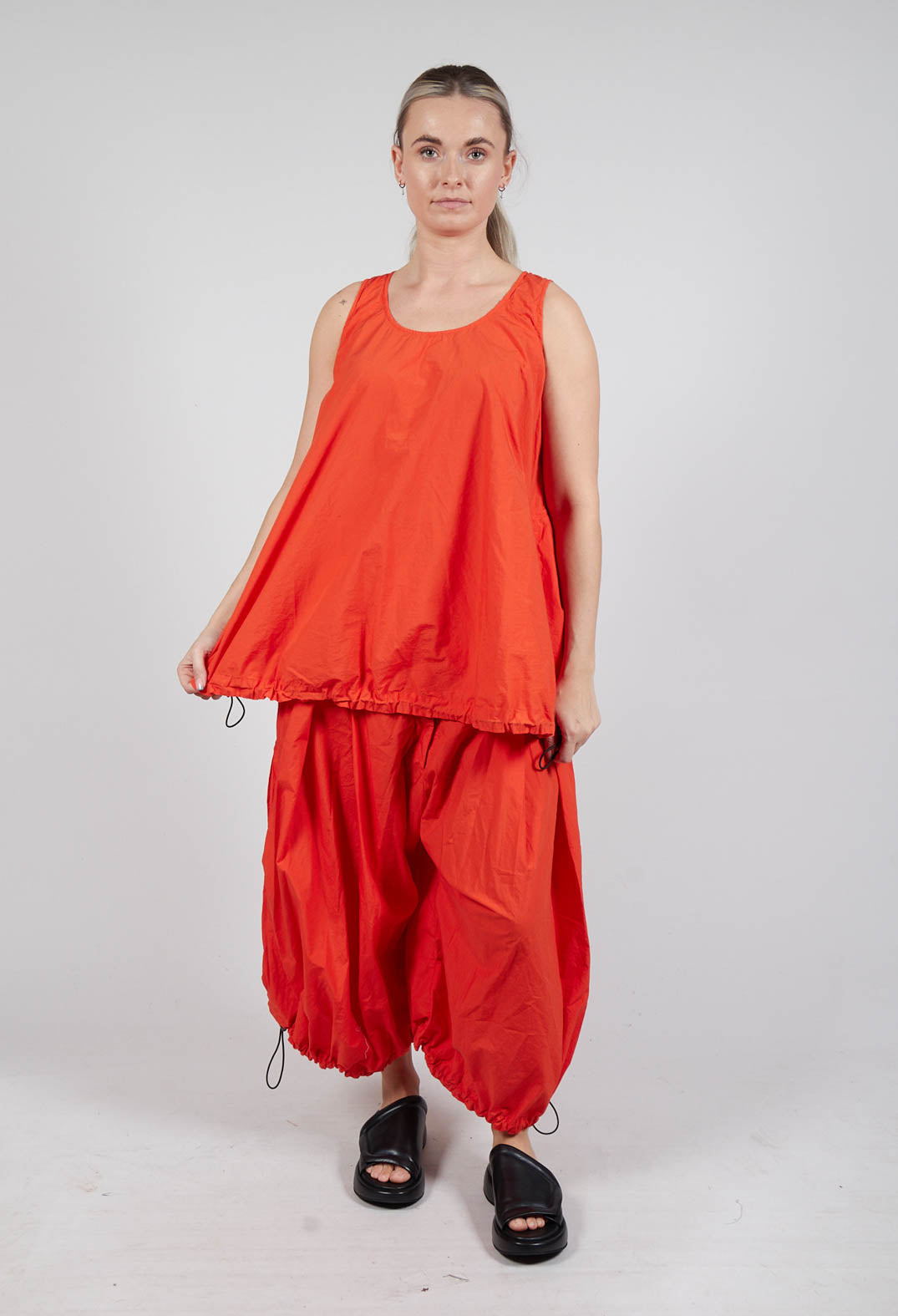Sheer Vest Top with Adjustable Pull Toggles in Mandarine