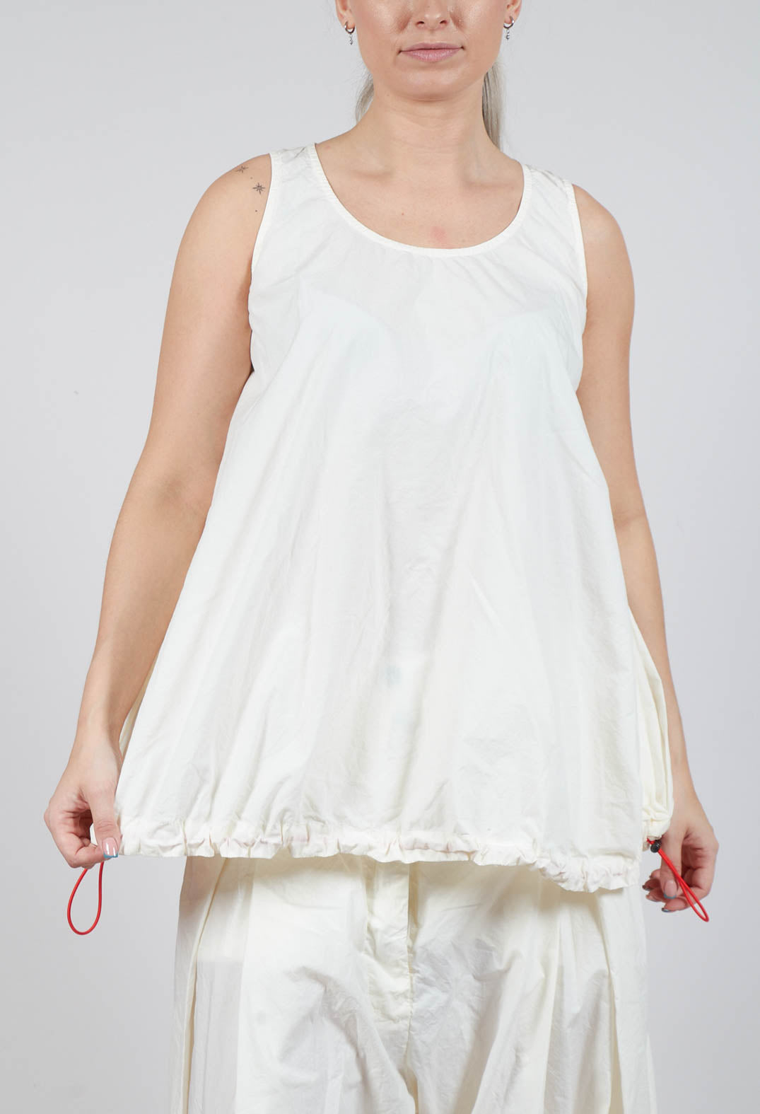 Sheer Vest Top with Adjustable Pull Toggles in Greige