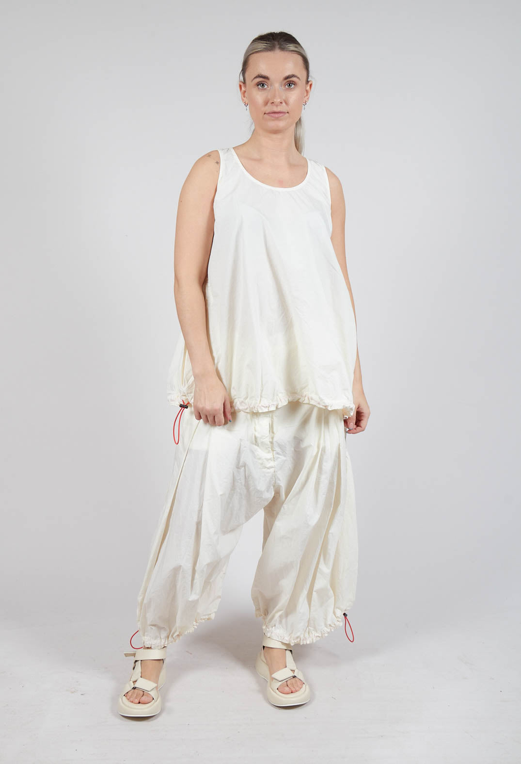 Sheer Vest Top with Adjustable Pull Toggles in Greige
