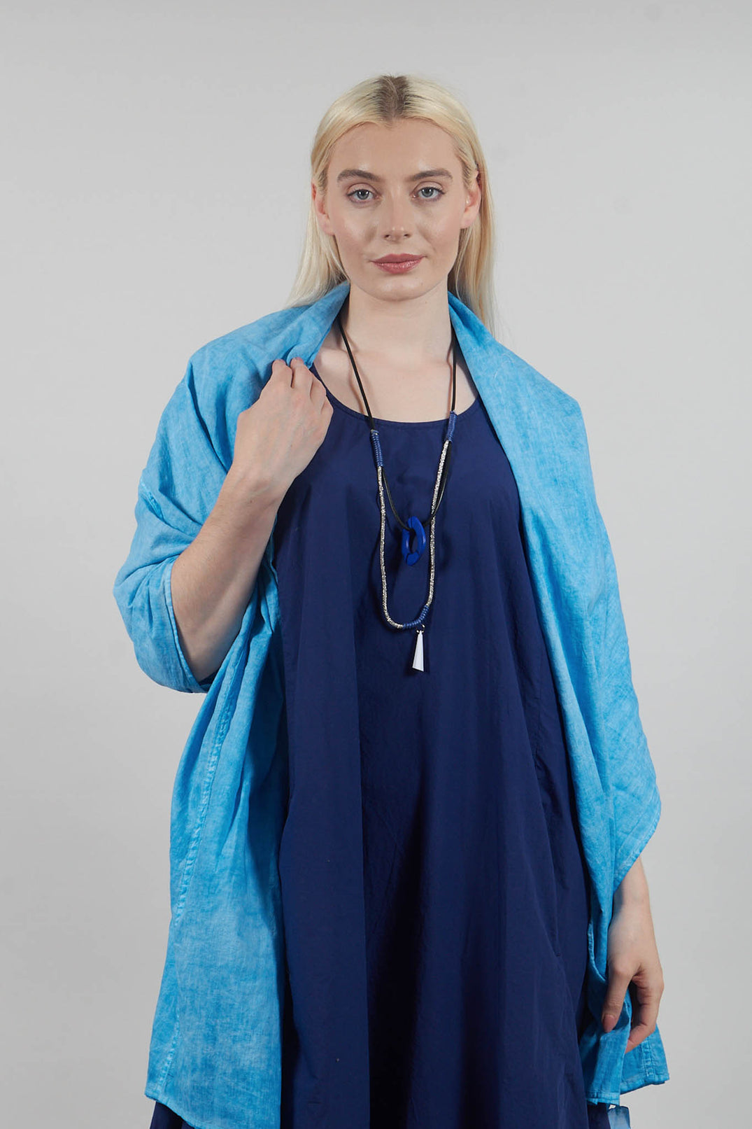 Balloon-Shaped Dress with Pull Toggle Hemline in Ocean