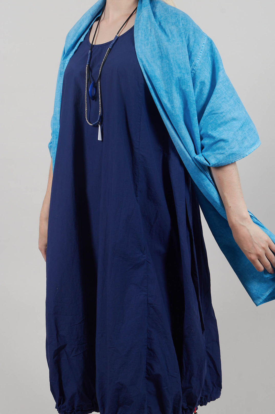 Balloon-Shaped Dress with Pull Toggle Hemline in Ocean