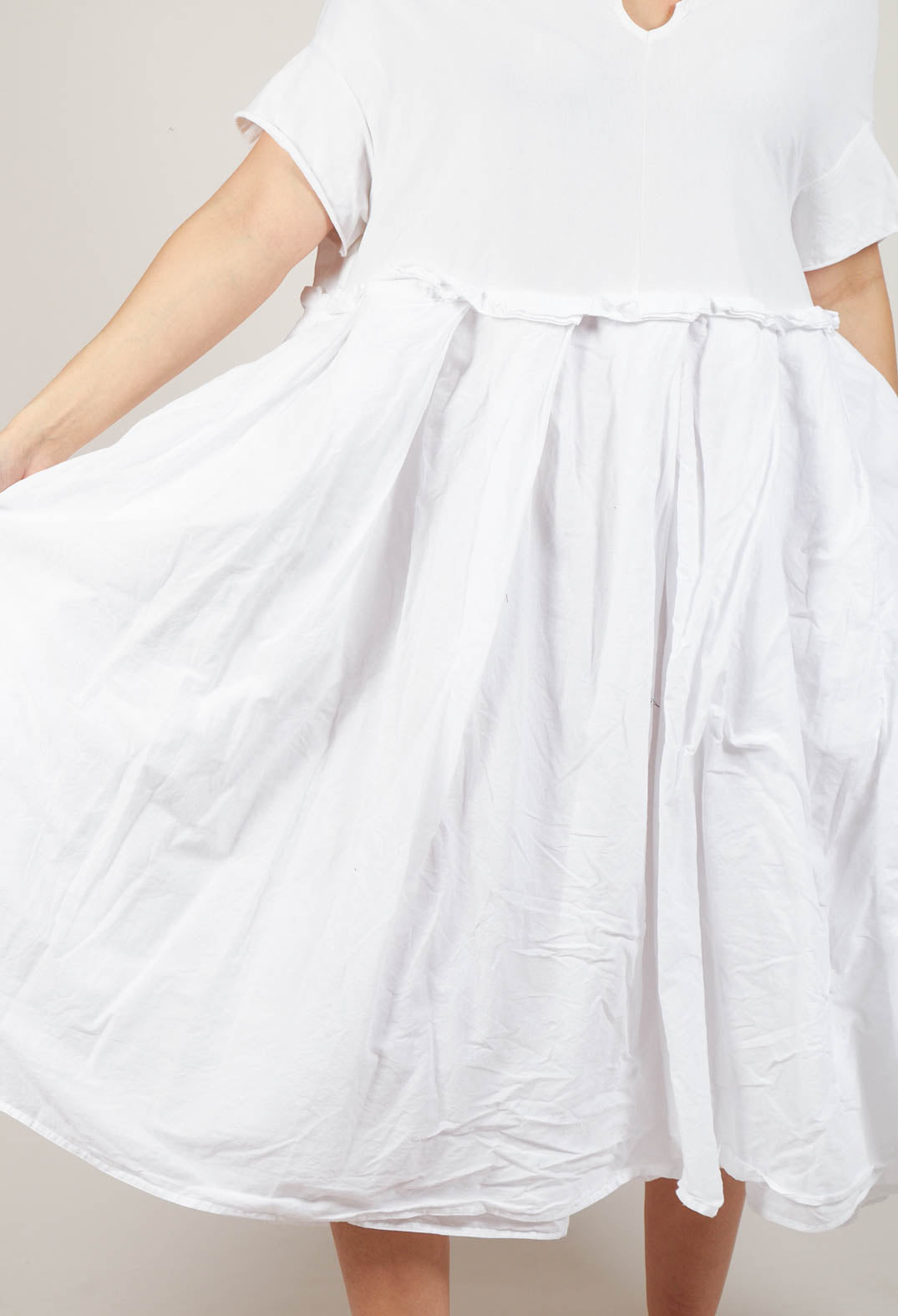 Pleated Midi Dress with Lettuce Hem Detail in Semi Bleach