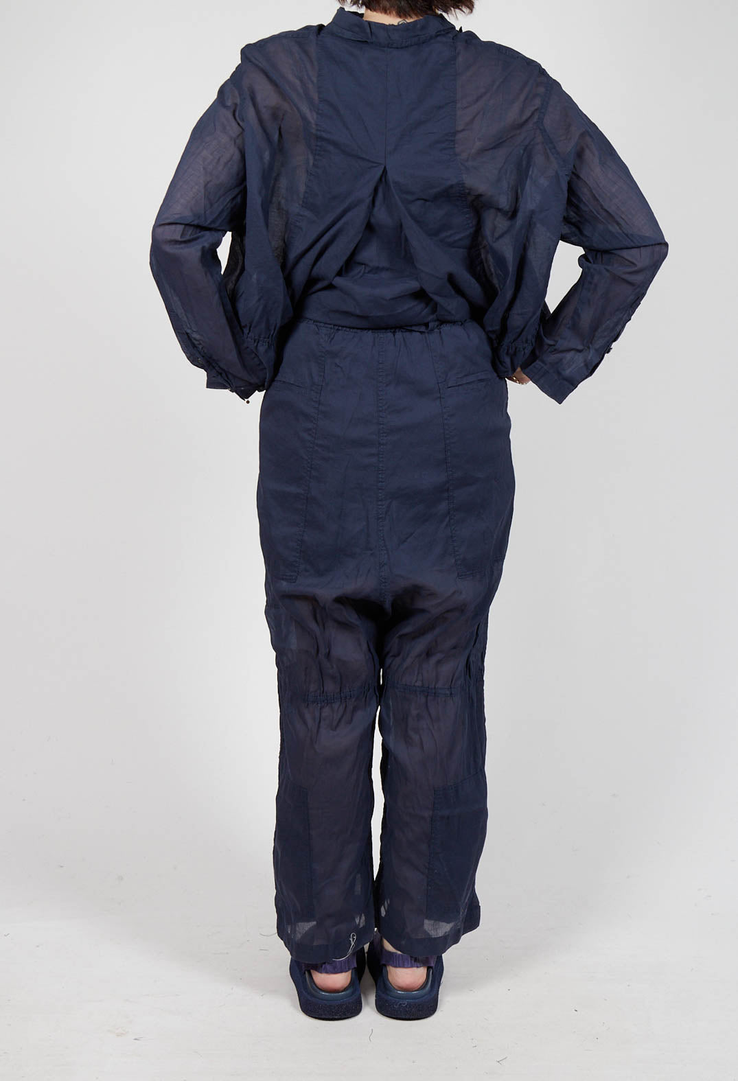 Cotton Drop-Crotch Trousers with Pull String Waist in Ink Paper