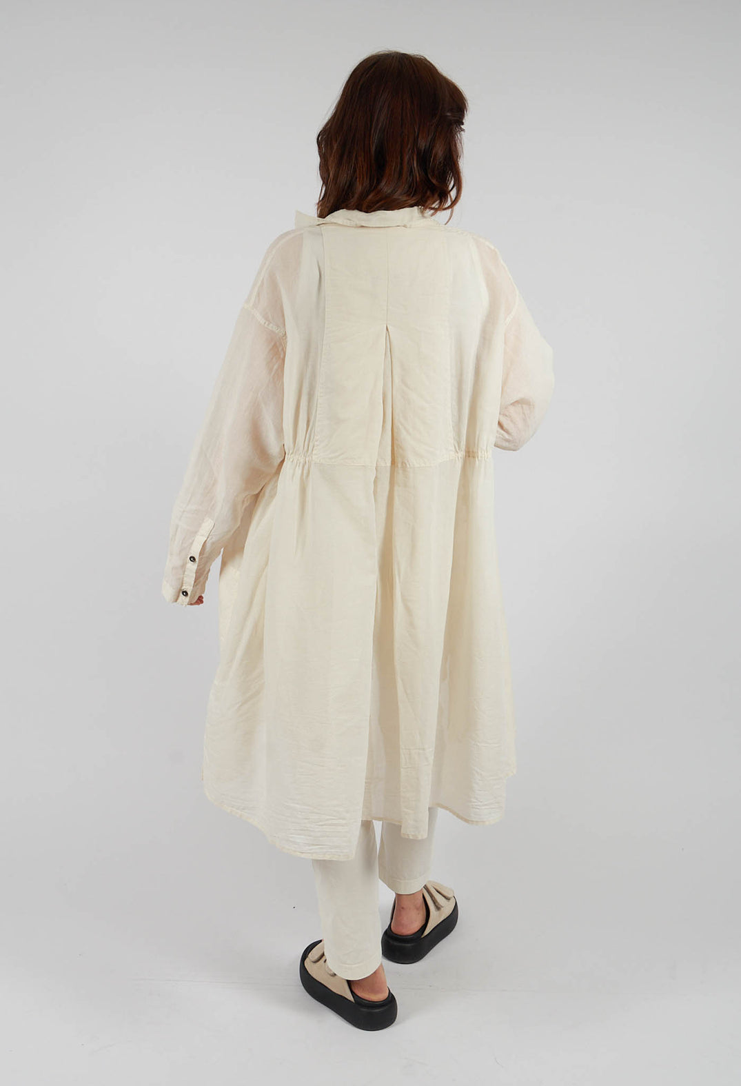 Sheer Crinkled Shirt Dress in Greige Paper