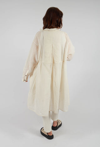 Sheer Crinkled Shirt Dress in Greige Paper