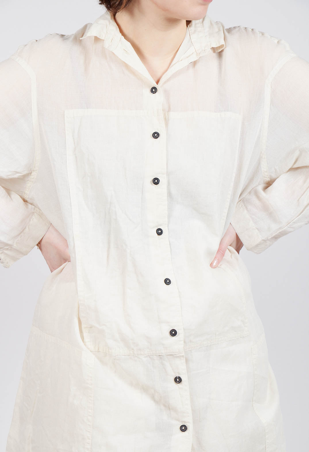 Sheer Crinkled Shirt Dress in Greige Paper