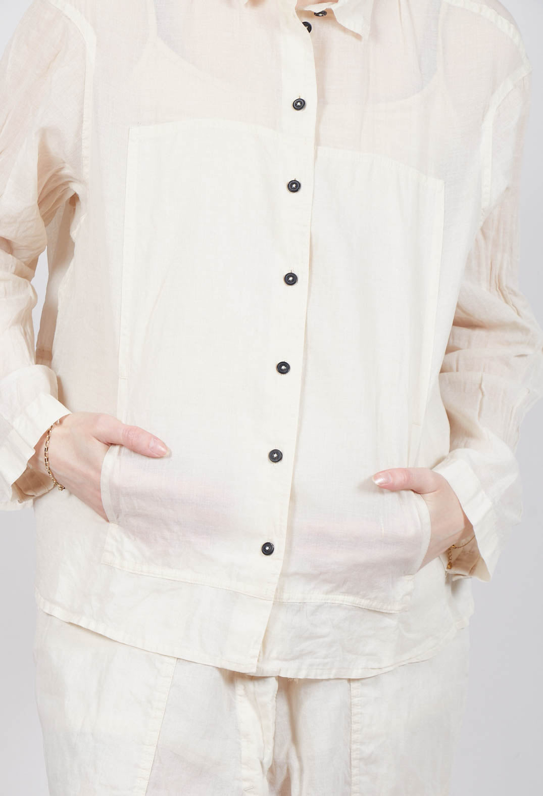 Sheer Crinkled Shirt in Greige Paper