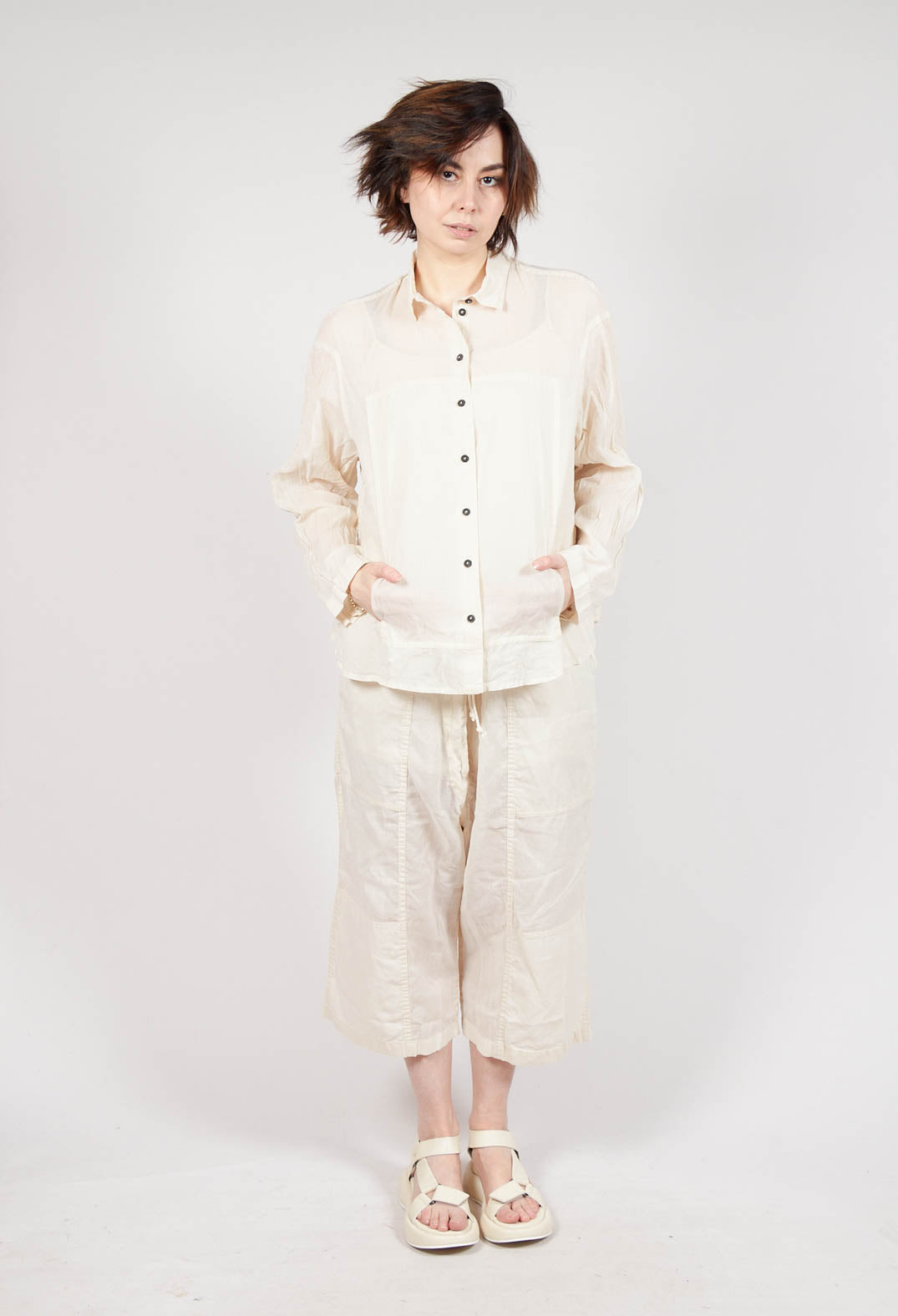 Sheer Crinkled Shirt in Greige Paper