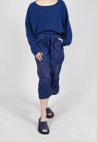Cropped Sheer Crinkled Trousers in Ocean Paper
