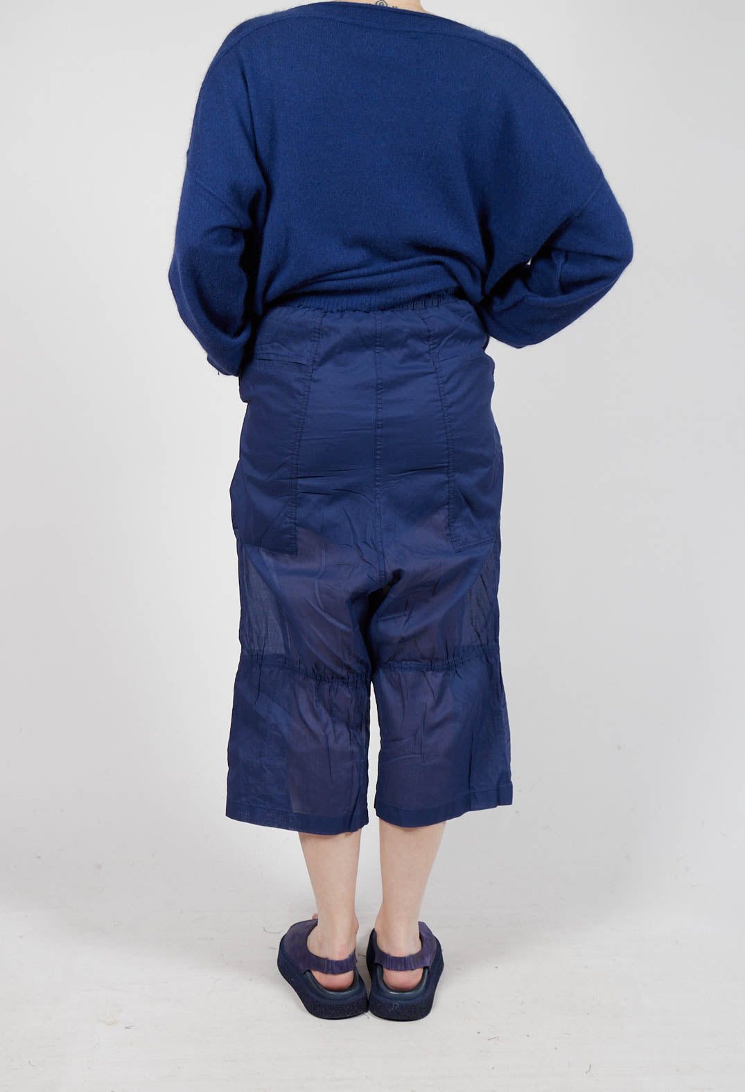 Cropped Sheer Crinkled Trousers in Ocean Paper