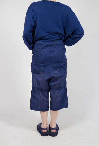 Cropped Sheer Crinkled Trousers in Ocean Paper