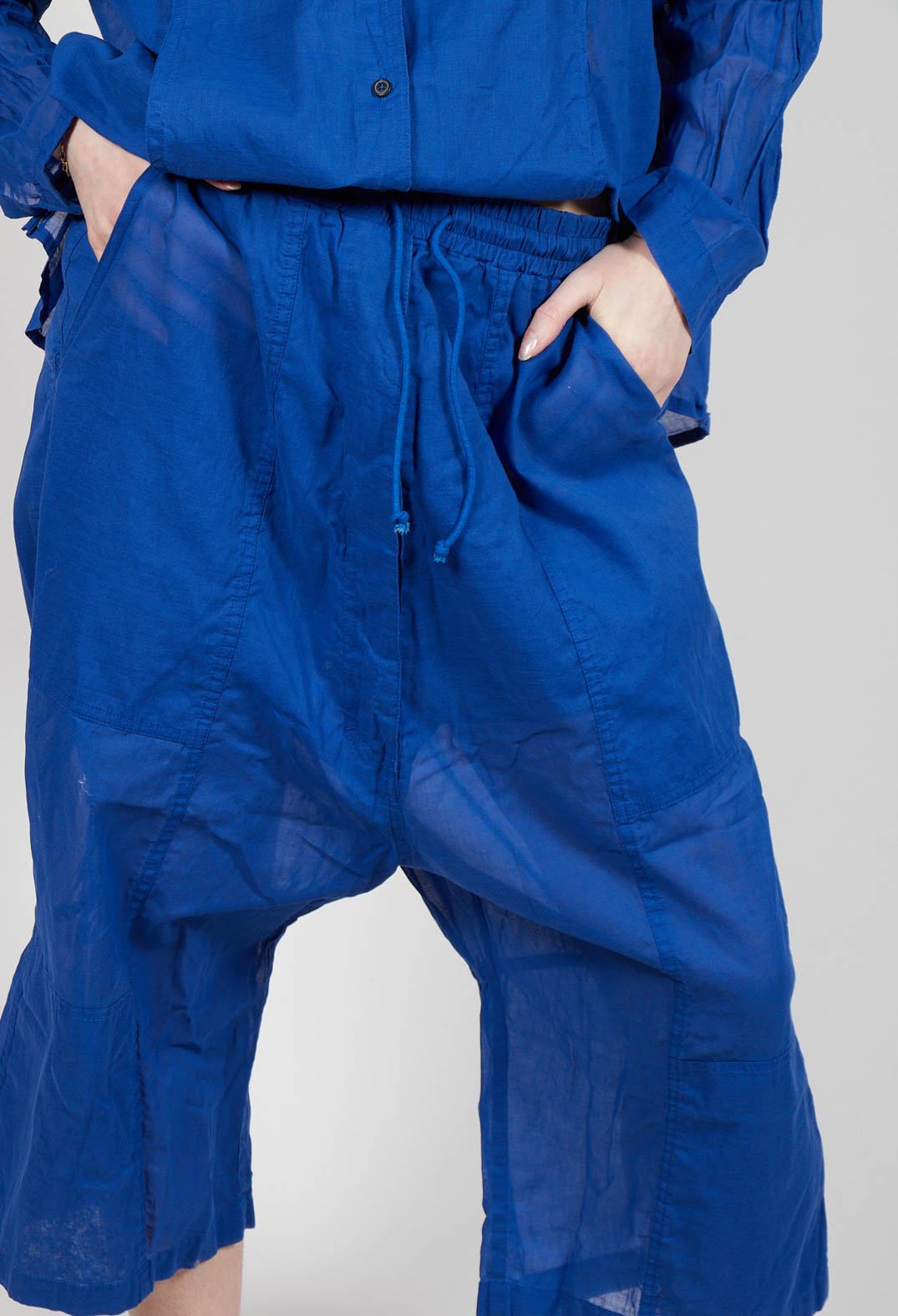 Cropped Sheer Crinkled Trousers in Royal Paper