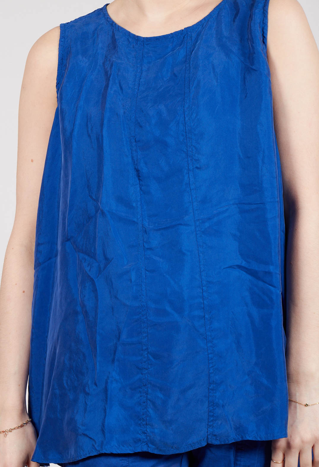 Sheer Boat Neckline Vest with Contrasting Panels in Royal Paper