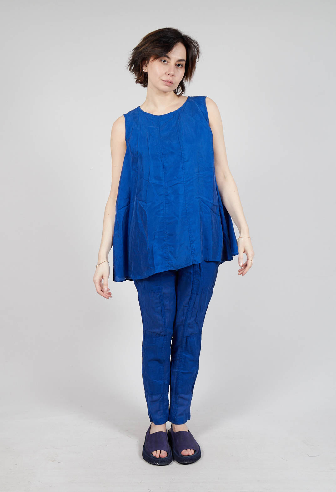 Sheer Boat Neckline Vest with Contrasting Panels in Royal Paper