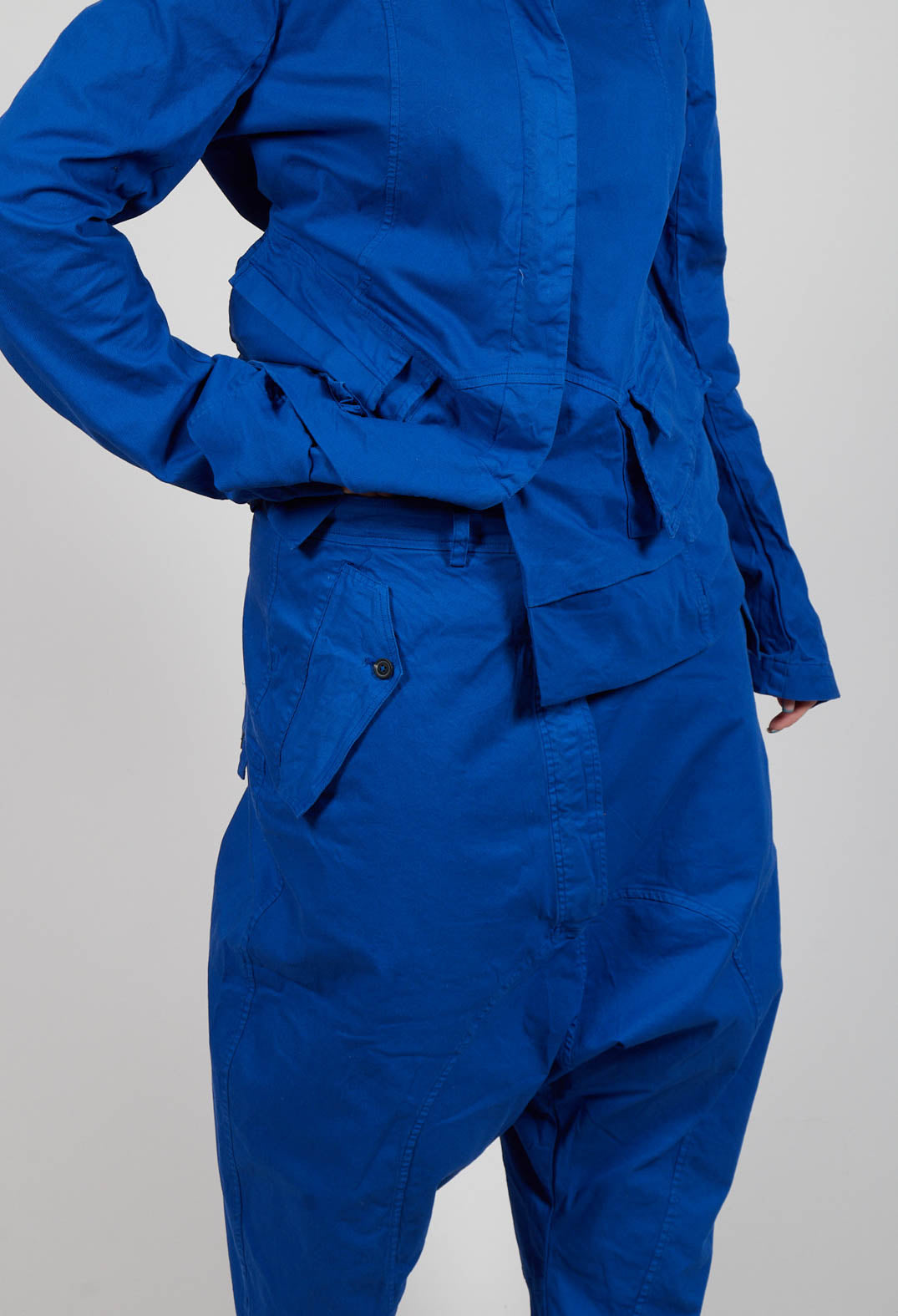 Drop-Crotch Cotton Trousers with Belt Loops in Royal