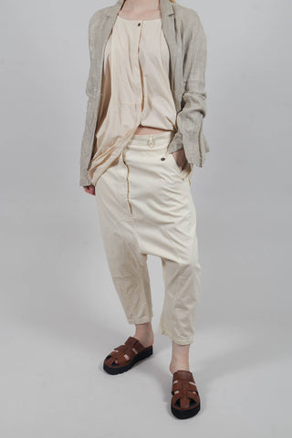 Drop-Crotch Cotton Trousers with Belt Loops in Greige