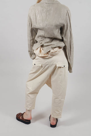 Drop-Crotch Cotton Trousers with Belt Loops in Greige