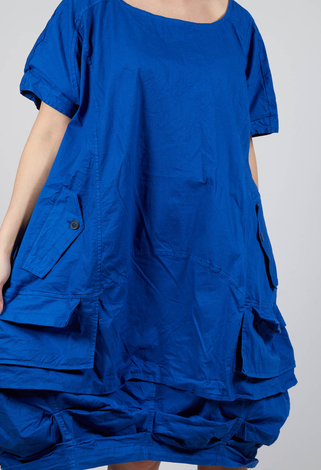 Balloon-Shaped Midi Dress with Folded Fabric Detailing in Royal