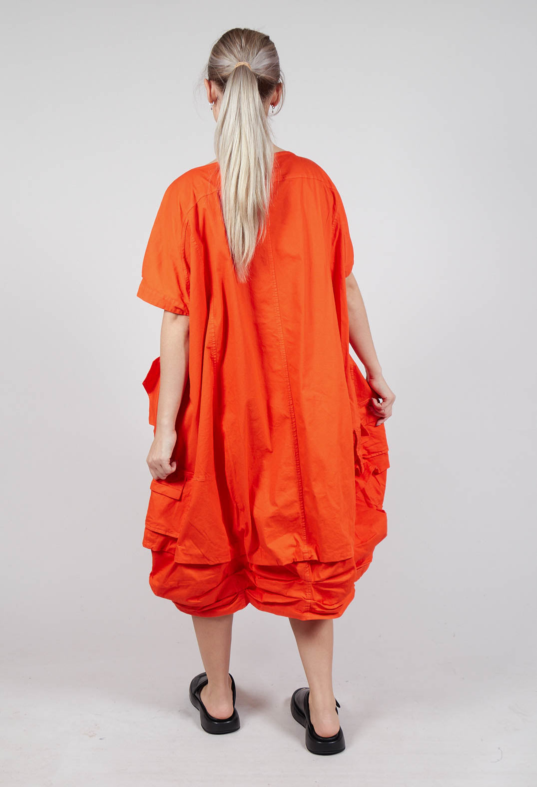 Balloon-Shaped Midi Dress with Folded Fabric Detailing in Mandarine