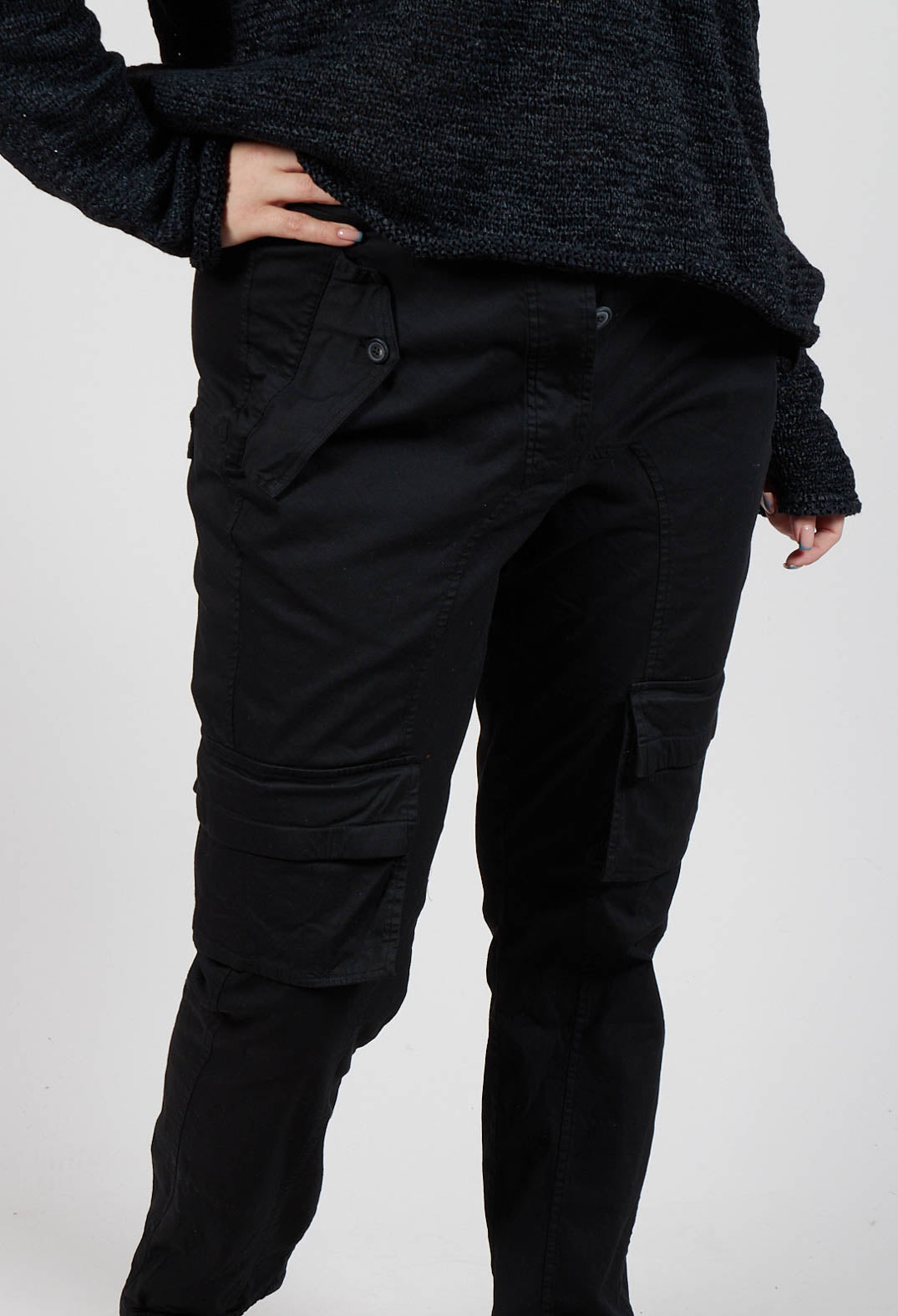 Straight-Leg Trousers with Cargo Pockets in Black