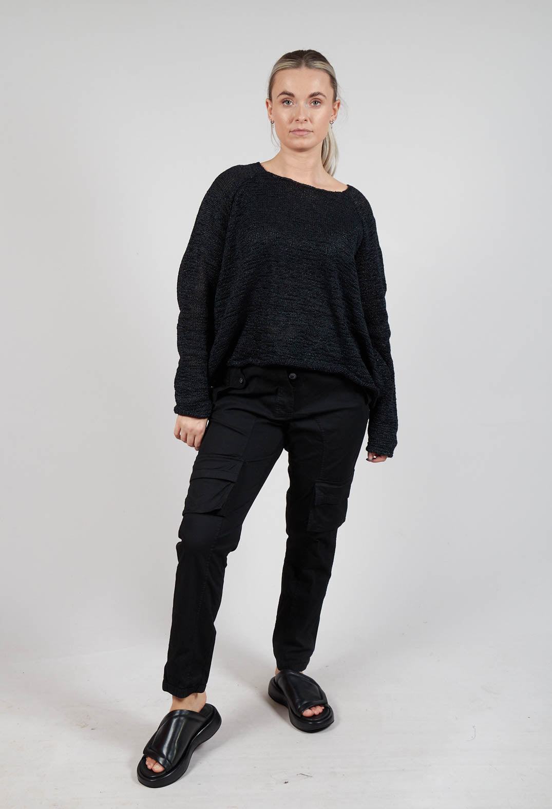Straight-Leg Trousers with Cargo Pockets in Black