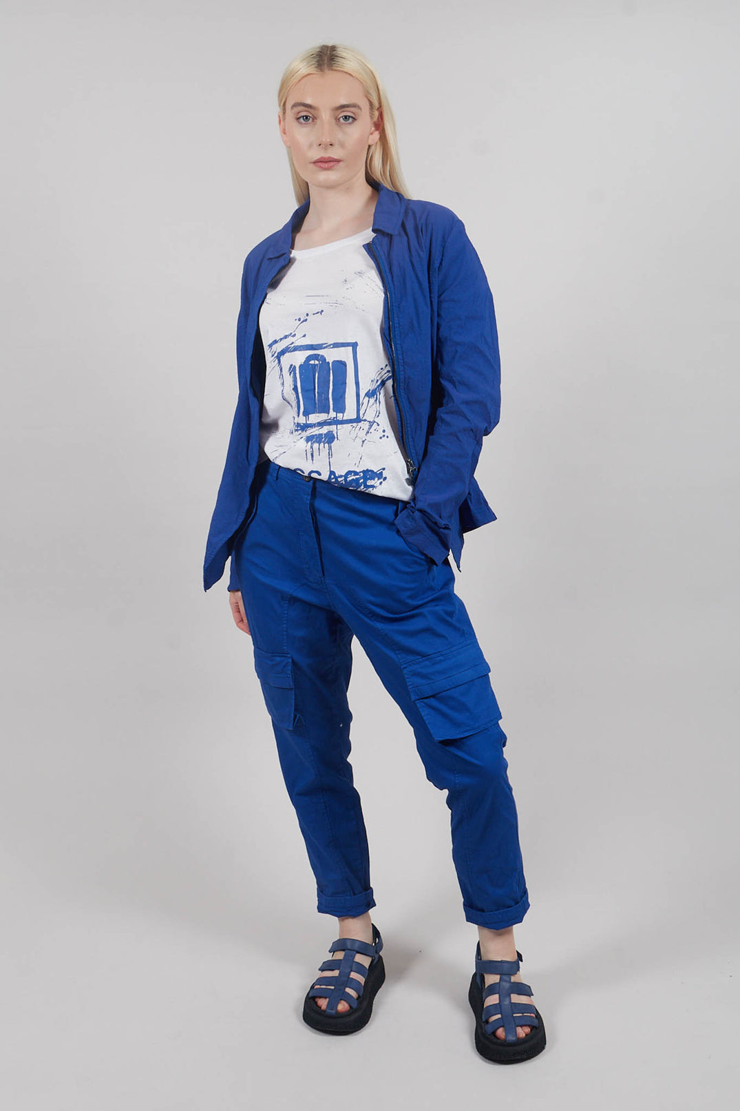 Straight-Leg Trousers with Cargo Pockets in Royal