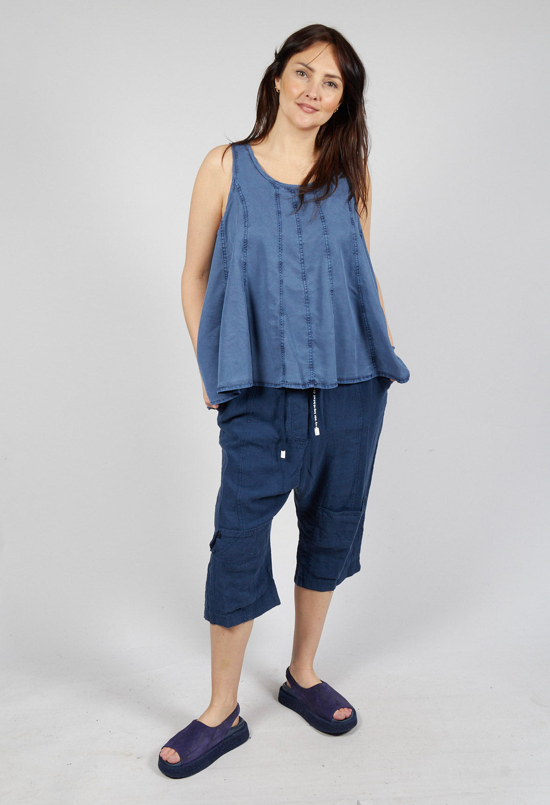 Flared Hem Vest Top in Navy Pigment