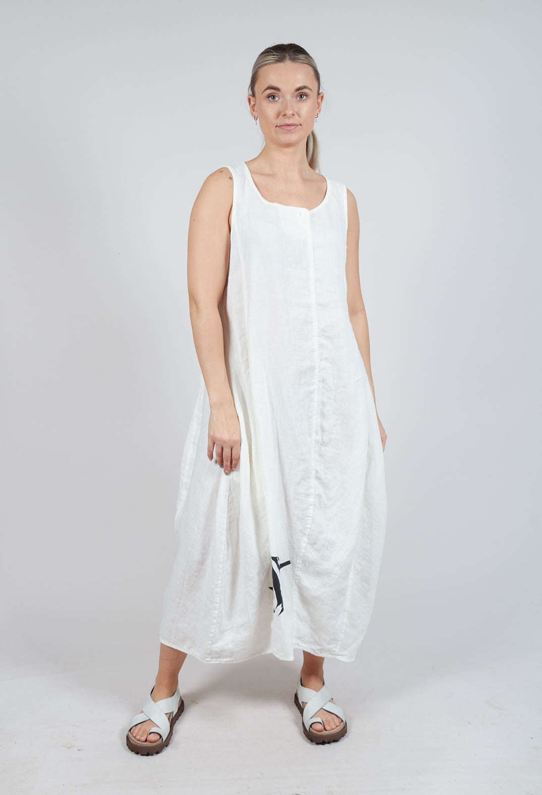 Rundholz Black Label Tulip Hem Linen Dress in Offwhite Print