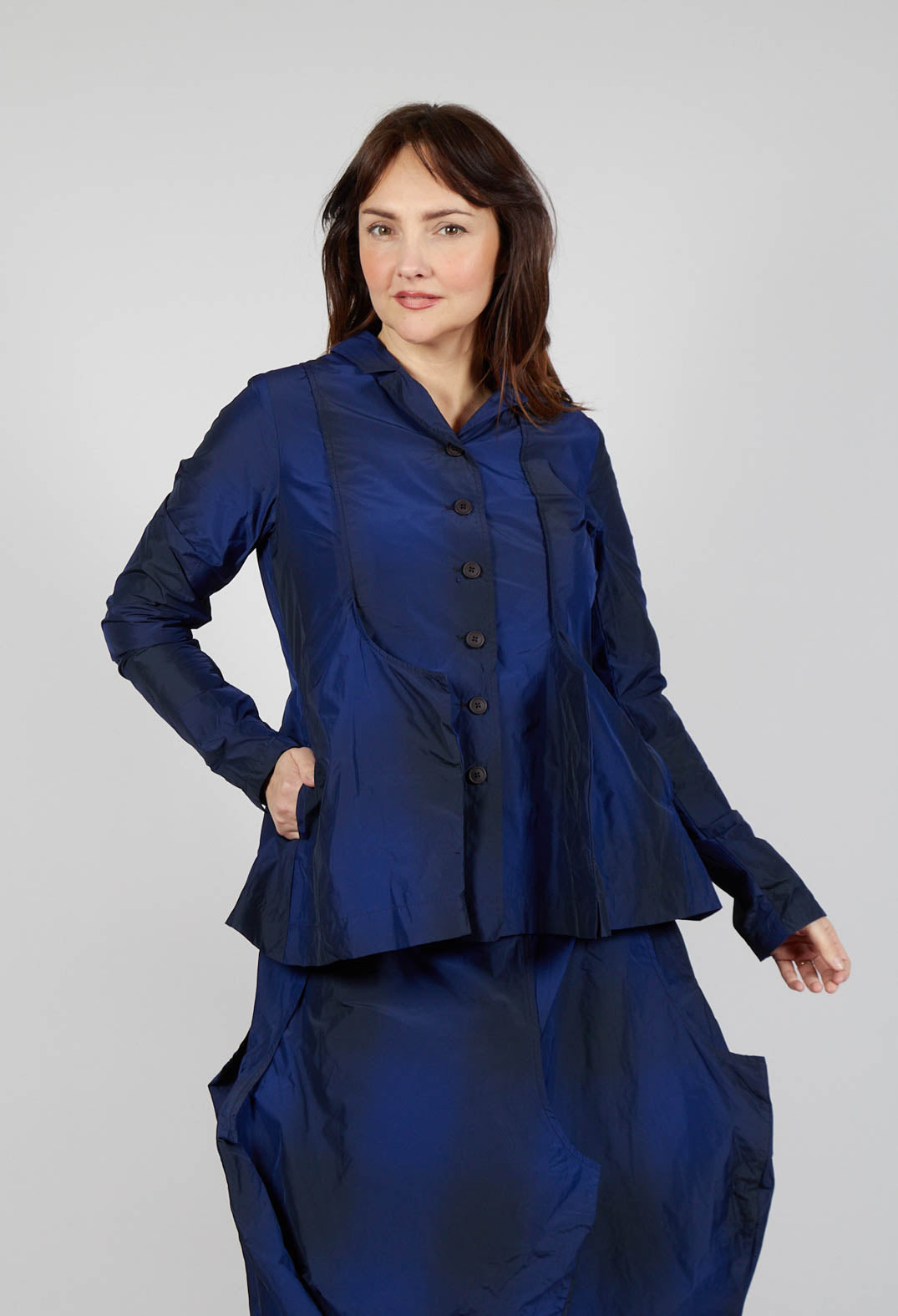Jacket with Feature Pleats in Black Navy