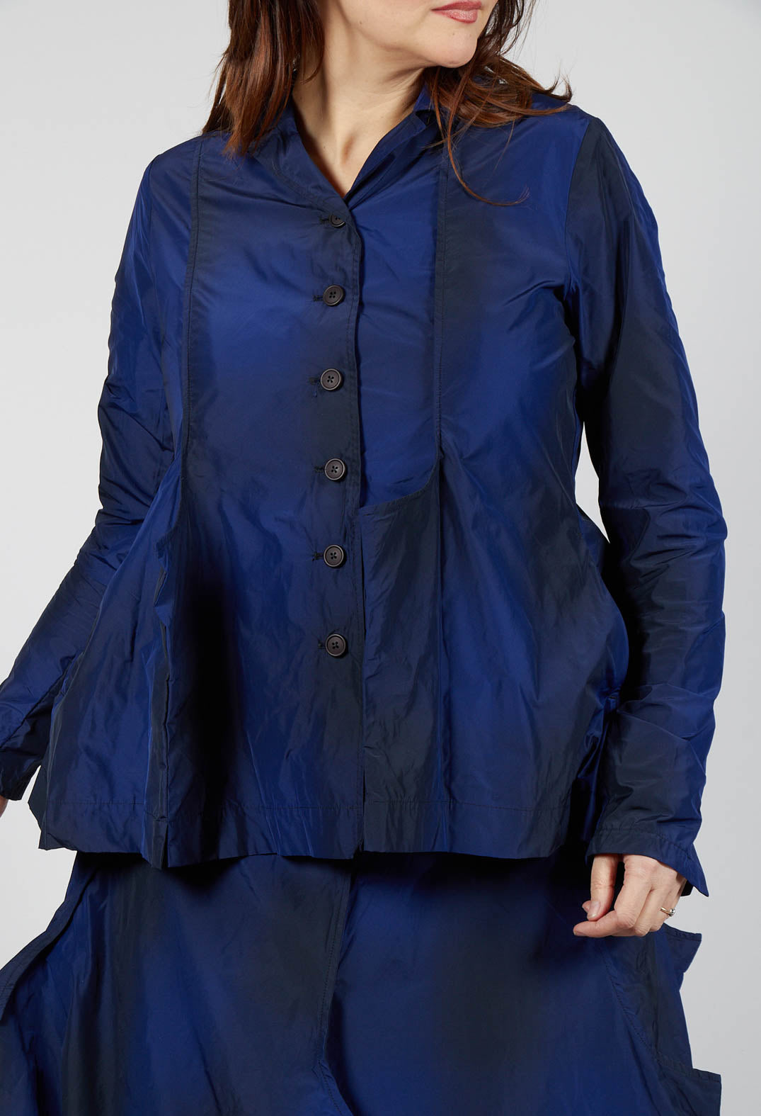 Jacket with Feature Pleats in Black Navy