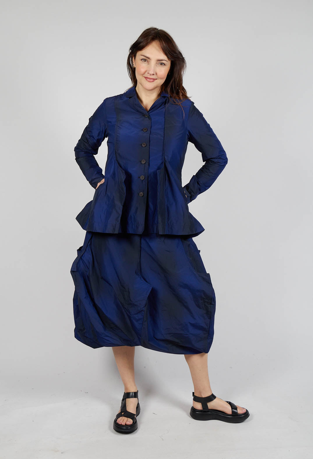Jacket with Feature Pleats in Black Navy