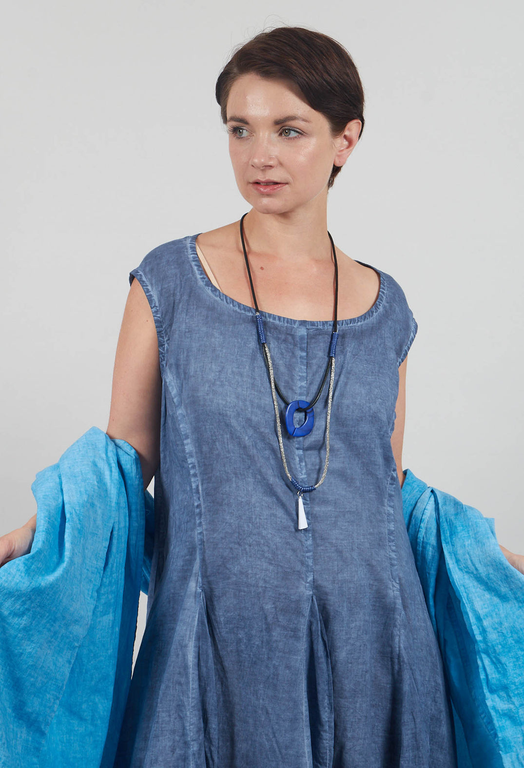 Sleeveless Dress with Tulip Hem in Navy Cloud