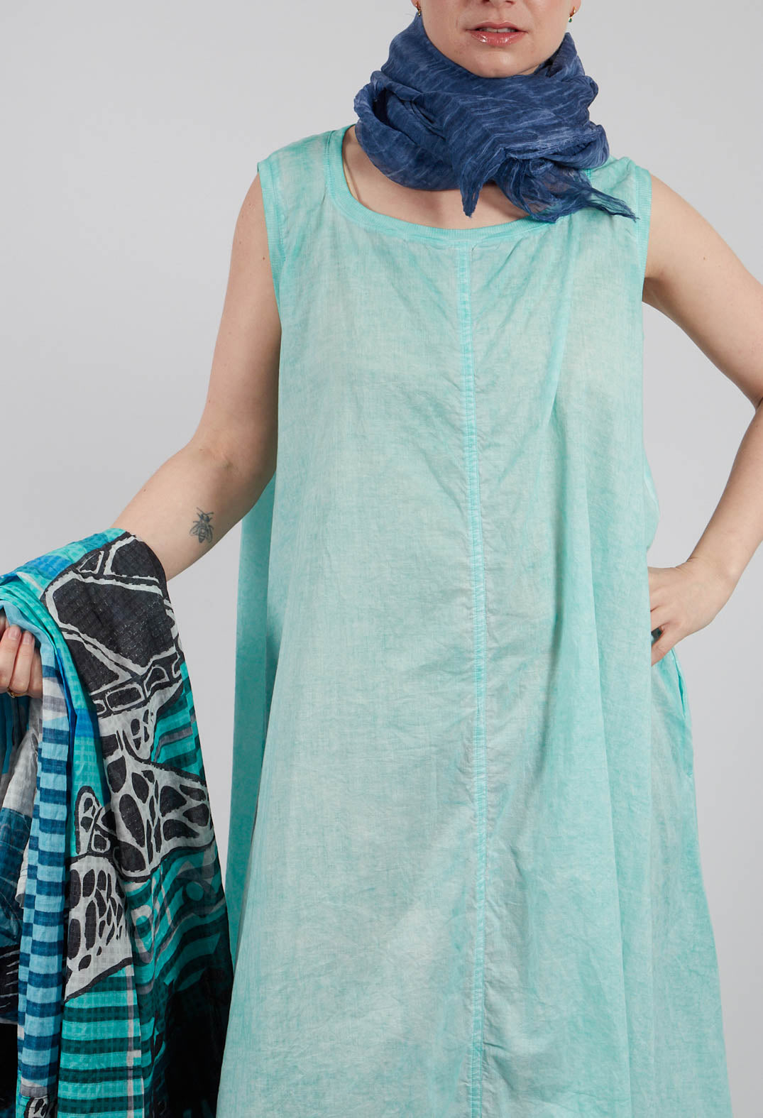 A-Line Sleeveless Dress in Aqua Cloud