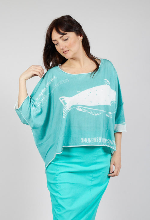 Short Pullover in Aqua Print